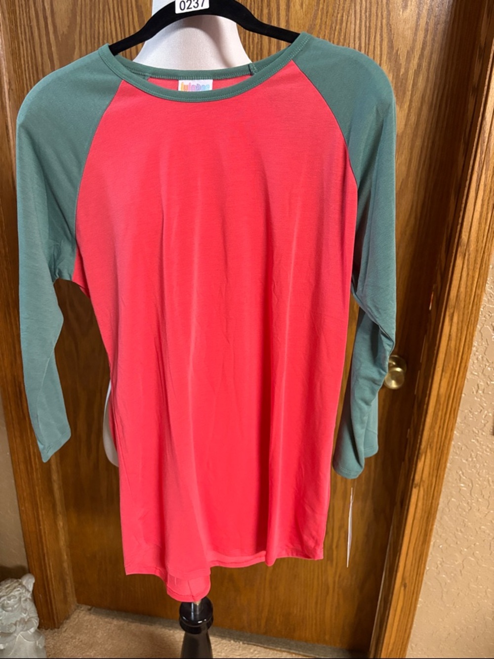 LuLaRoe Kids Long Sleeve Raglan in Coral and Sage